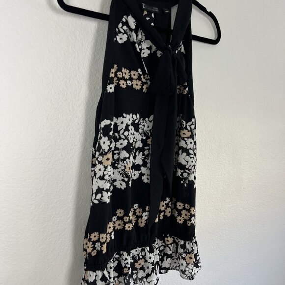 7th Avenue Design Studio Top Womens Size XL Black Floral Sleeveless Scarf Blouse - Picture 9 of 11